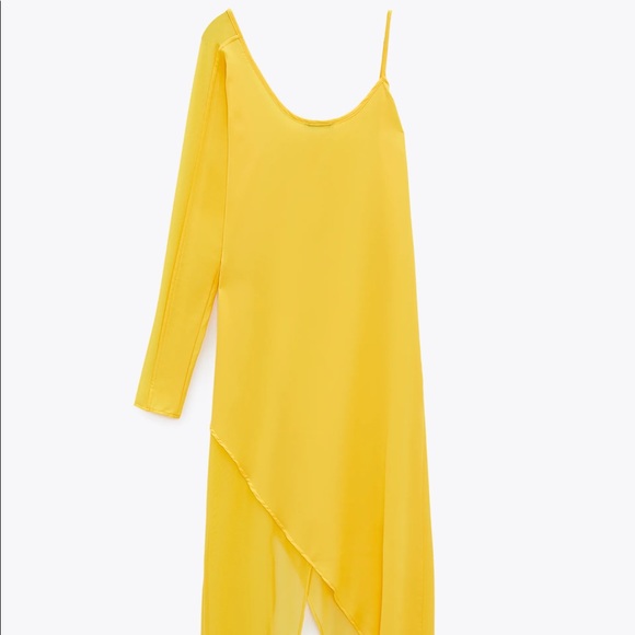 Zara ASYMMETRIC ONE SHOULDER GAUZE DRESS YELLOW NEW - Picture 9 of 10